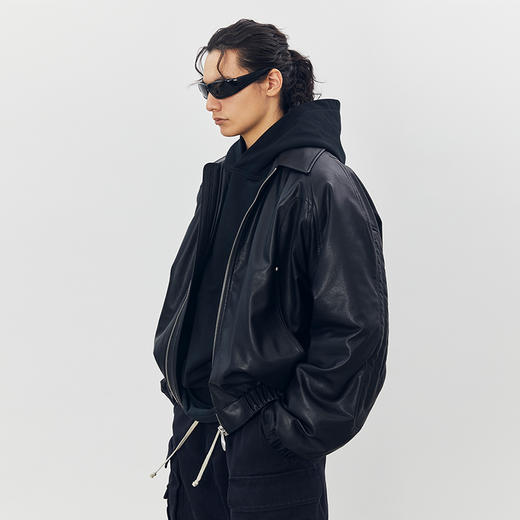 CHINISM赤尘 黑色环保皮夹克棉服男冬季美式夹棉加厚男士皮衣外套 商品图2