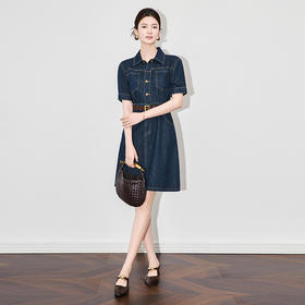 「高货wl」全新升级【铂金会员330/天猫439/差价109】(40950)洛诗琳复古港风连衣裙2025夏季时尚翻领法式气质牛仔裙女