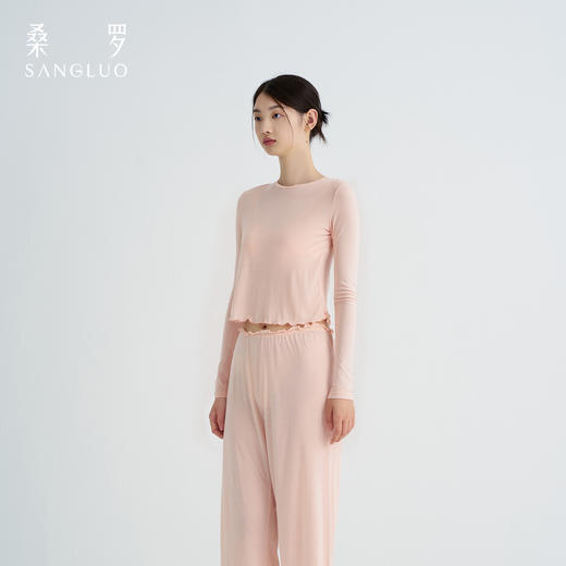 桑罗纯色长袖打底套装裸感修身贴肤睡衣女家居服可外穿免穿文胸 商品图3