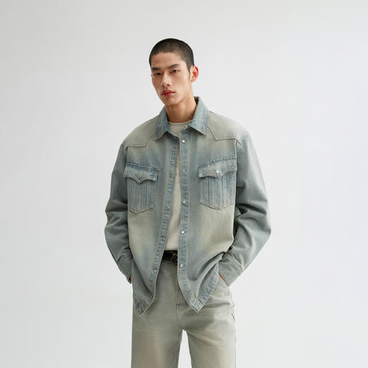 【商场同款】CHINISM赤尘 水洗蓝牛仔衬衫男2025春季新款长袖衬衣 商品图2