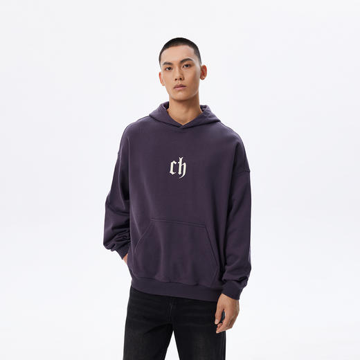 【商场同款】CHINISM赤尘 重磅紫色连帽卫衣男美式复古春季帽衫 商品图0