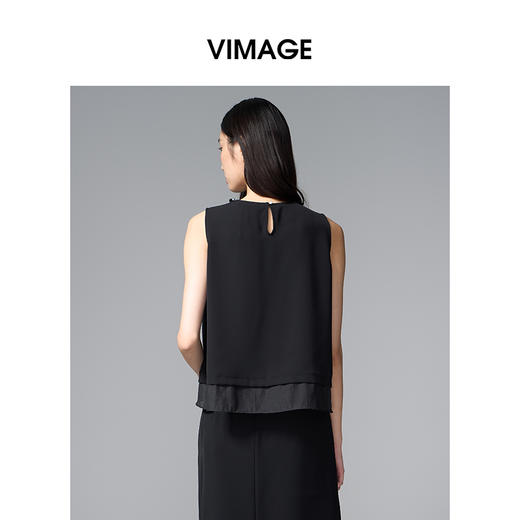 VIMAGE纬漫纪简约轻薄珠领口片外穿背心宽松无袖上衣2025季夏新款V2313956 商品图4