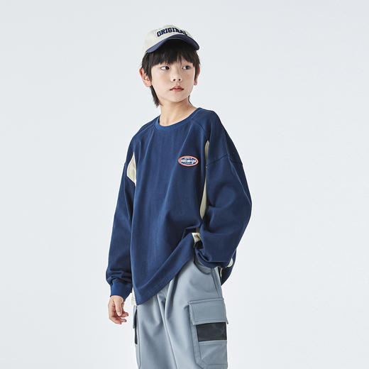 蓝汽水25年秋季新款亲子装中大男童拼接运动长袖T恤休闲时尚上衣 商品图2