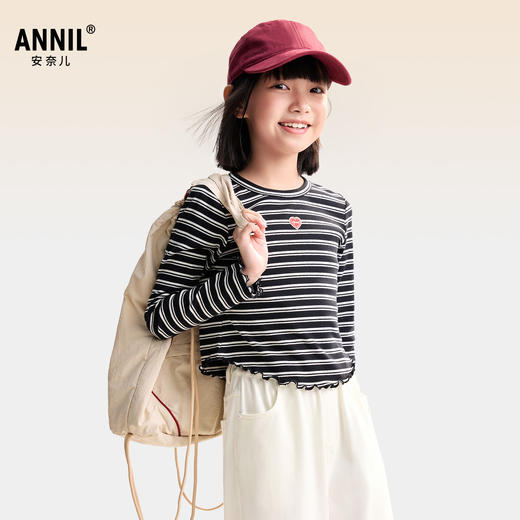 【甜美短款上衣】女童时尚弧形下摆T恤外穿内搭圆领长袖针织衫秋季新款安奈儿童装EG531572 商品图1