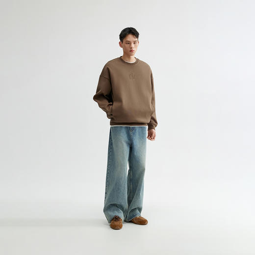 CHINISM折扣季 经典logo立体轮廓绣圆领卫衣男春季宽松男士上衣 商品图3