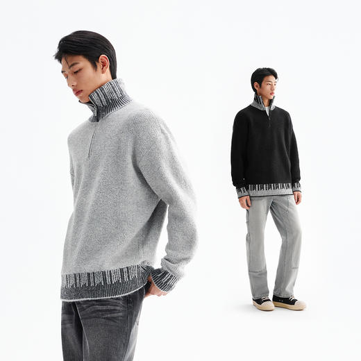CHINISM折扣季 半拉链撞色高领毛衣男冬季新款美式针织衫男士上衣 商品图4