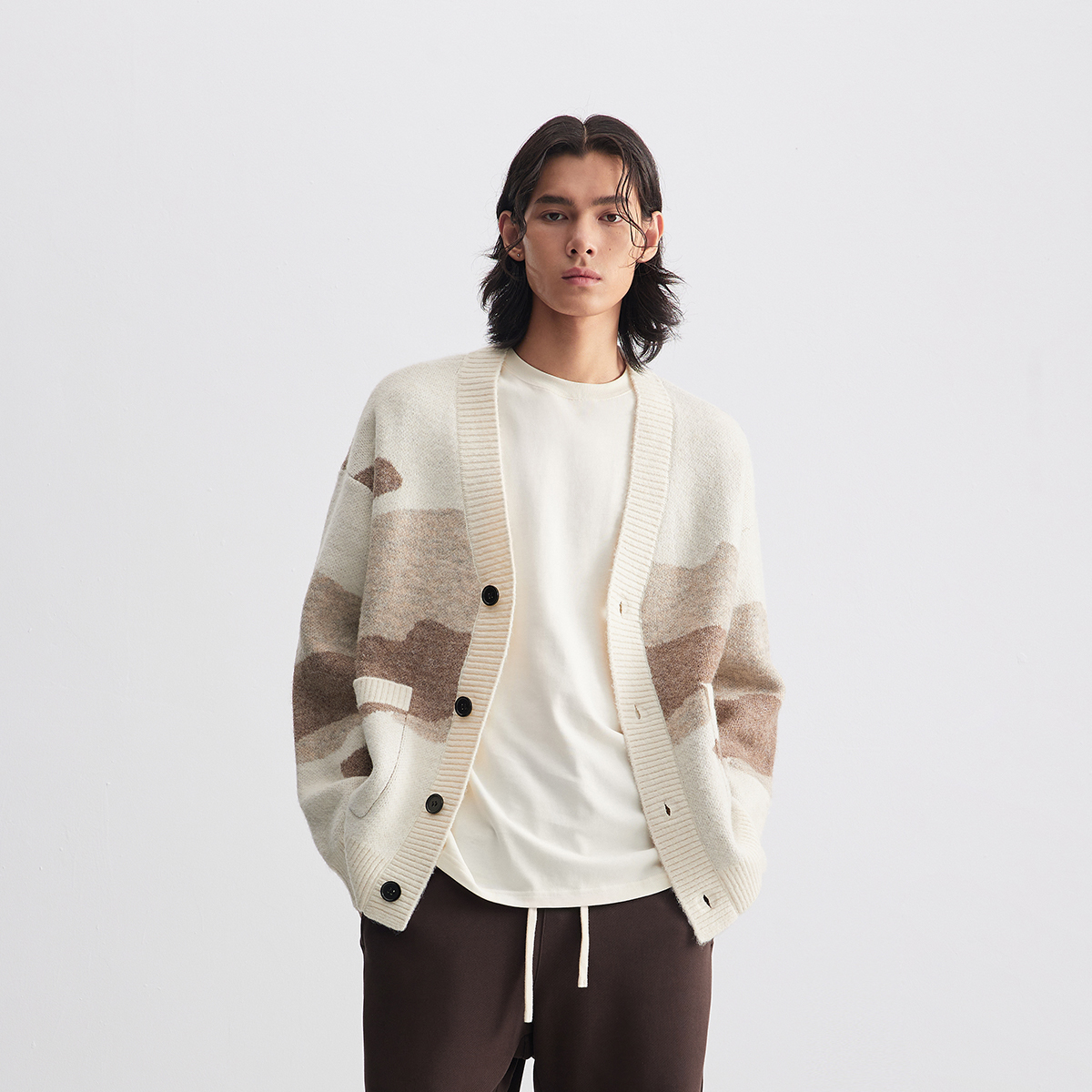 CHINISM赤尘 水墨云烟绵羊毛纱线开衫毛衣男秋冬针织衫上衣外套