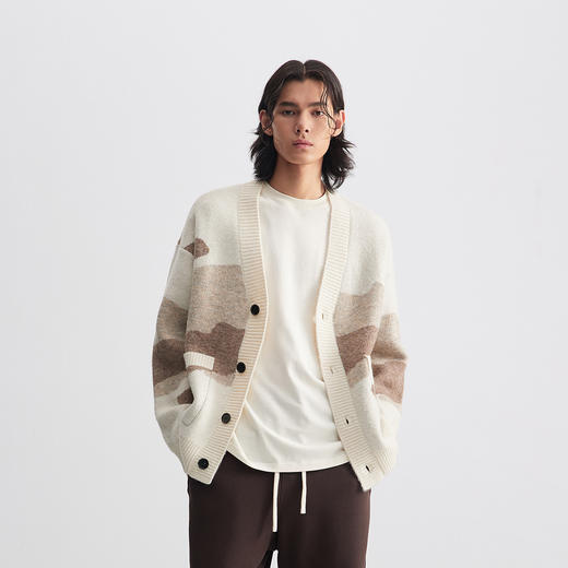 CHINISM赤尘 水墨云烟绵羊毛纱线开衫毛衣男秋冬针织衫上衣外套 商品图0