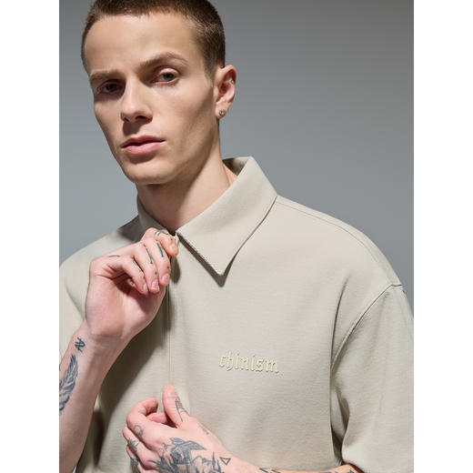 CHINISM赤尘 半拉链短袖polo衫男夏季宽松T恤男士翻领半袖上衣 商品图3