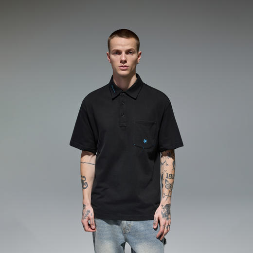 CHINISM赤尘 撞色口袋绣花短袖polo衫男2025夏季新款男士休闲上衣 商品图3