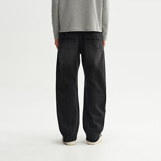CHINISM赤尘 黑色重磅水洗弯刀牛仔裤男秋季新款宽松直筒男士裤子 商品图4