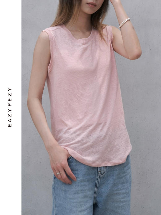 圆领亚麻无袖背心 商品图2