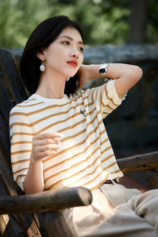 新款天丝莱赛尔桑蚕丝条纹芭蕾女孩刺绣衫 商品图3