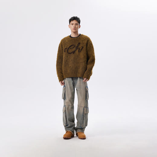 CHINISM折扣季 提花LOGO圆领毛衣男冬季美式羊毛针织衫男士上衣 商品图3