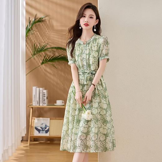 时尚碎花雪纺连衣裙，气质显瘦旅游度假短袖裙子HR-6223 商品图2