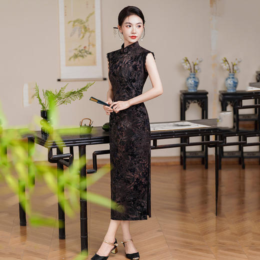 SC21799无袖黑色国风新中式长款旗袍改良年轻款2025新款女复古修身晚礼服 商品图2