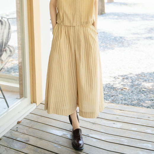 谜底条纹阔腿裤女2025夏季新款通勤气质高腰宽松八分裤25BMK5008 商品图0