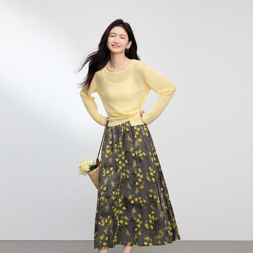 【周末秒杀】熙世界【小黄花】复古碎花半身裙女秋季新款法式茶歇压褶a字伞裙 商品图4