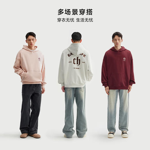 CHINISM赤尘 重磅植绒LOGO连帽卫衣男秋季美式宽松纯棉休闲外套 商品图2