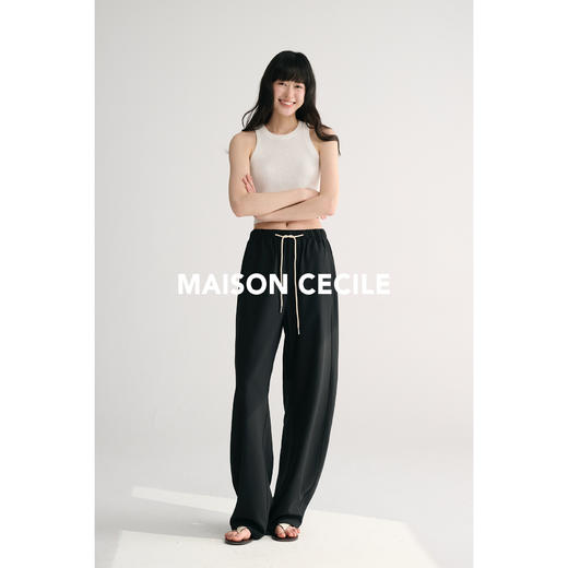 MAISON CECILE 三色/高密斜纹精纺面料显瘦挺括抽绳松紧腰弧形裤 商品图3