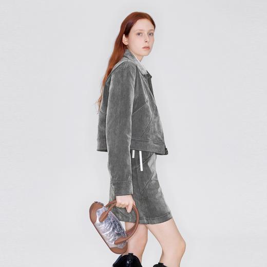 lost in echo2025早秋新款独特植绒短款阔肩夹克外套半裙短裙套装 商品图2