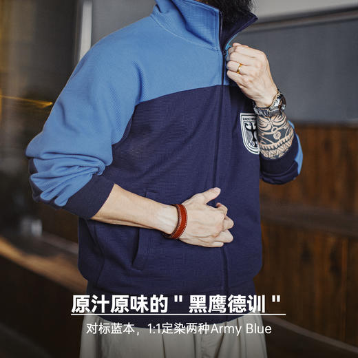 马登工装美式撞色教练夹克华夫格立领蓝色训练服透气长袖外套男秋 商品图2