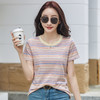 雀说新款撞色条纹圆领复古正肩短袖t恤女雪花竹节棉宽松上衣AL516 商品缩略图3