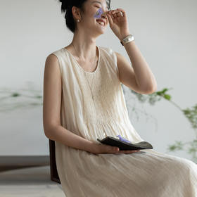 牧衣游原创 净色苎麻连衣裙新款轻薄柔软宽松气质无袖长裙 幽眠