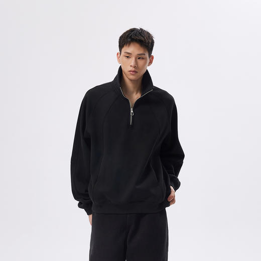 CHINISM赤尘 线条分割立领半拉链卫衣男冬季加绒休闲美式简约上衣 商品图2