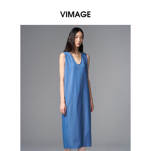 VIMAGE纬漫纪简约直筒宽松圆领休闲遮肉无袖连衣裙2025夏季新款V2307929 商品图2
