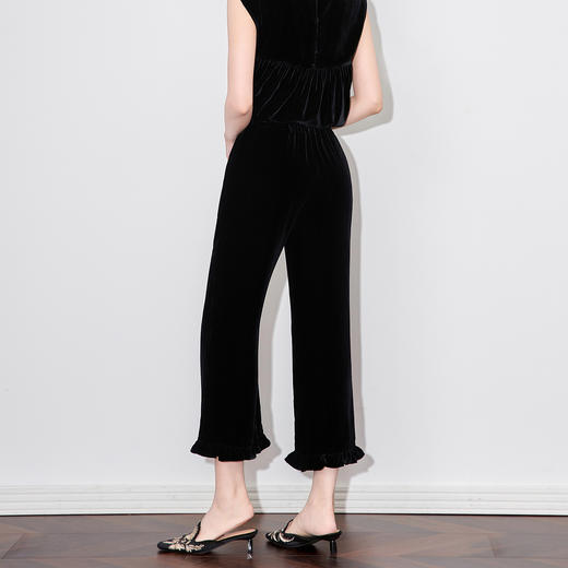 「高货wl」全新升级【铂金会员293/天猫399/差价106】(04822)洛诗琳时髦洋气真丝丝绒松紧腰显瘦木耳边休闲裤女 商品图1