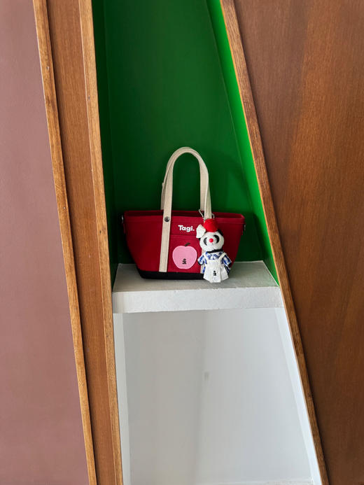 Tagi 想象苹果拼色复古帆布托特包 拼色通勤复古单肩包帆布托特手提斜挎包 商品图4