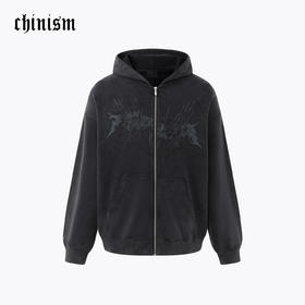 CHINISM赤尘 水洗绣花连帽开衫卫衣男秋季新款美式纯棉拉链外套