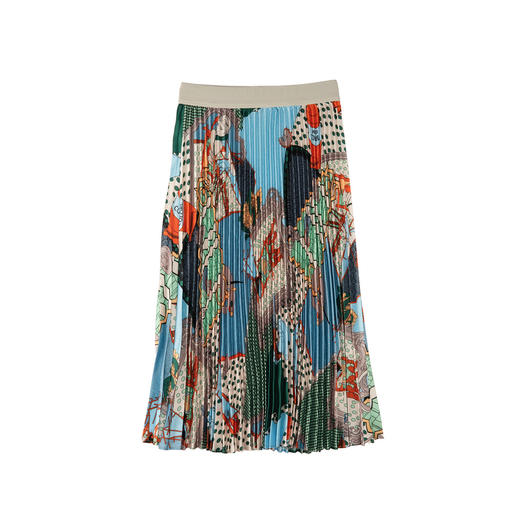 谜底花色百褶裙半裙2025秋季新款复古风原创印花中长裙257MB7810 商品图4