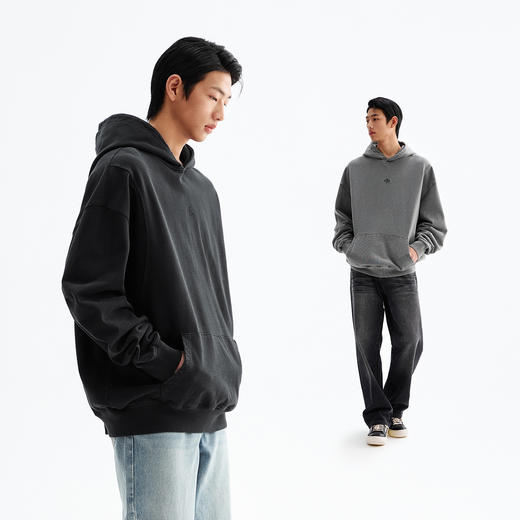 CHINISM折扣季 灰色重磅水洗连帽卫衣男秋季复古潮牌宽松休闲帽衫 商品图4