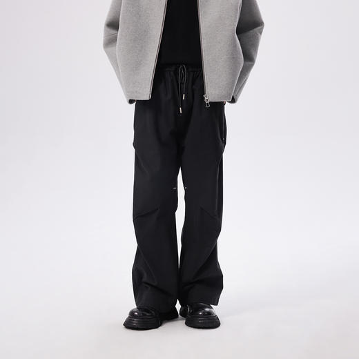 CHINISM赤尘 黑色直筒工装裤男美式褶皱撞钉微喇休闲裤男生裤子 商品图0