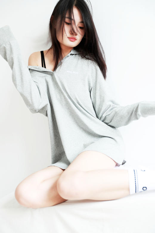 美式学院polo衫，小标刺绣设计。元祖灰翻领长袖宽松上衣C081268 商品图8