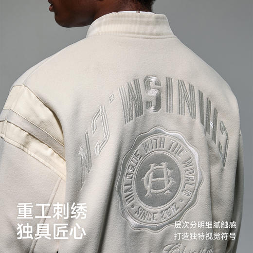 CHINISM赤尘 重磅呢绒棒球夹克男秋季复古宽松PU皮拼接潮牌外套 商品图1