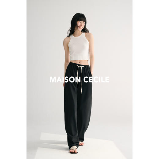 MAISON CECILE 三色/高密斜纹精纺面料显瘦挺括抽绳松紧腰弧形裤 商品图4
