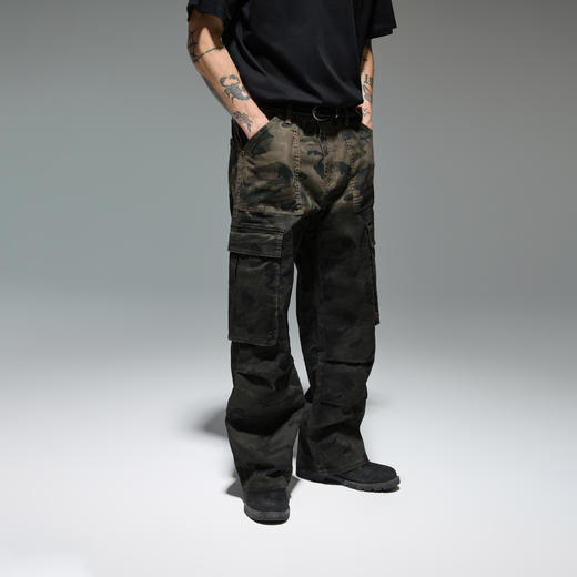 CHINISM赤尘 渐变迷彩工装裤男秋季新款褶皱伞兵裤美式直筒休闲裤 商品图3