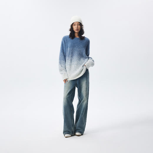 CHINISM折扣季 烟花芝麻提花渐变色毛衣男冬季新款美式复古针织衫 商品图3