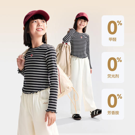 【甜美短款上衣】女童时尚弧形下摆T恤外穿内搭圆领长袖针织衫秋季新款安奈儿童装EG531572 商品图3