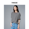 VIMAGE纬漫纪纯棉圆领复古百搭宽松撞色条纹t恤上衣2025夏季新款V2302922 商品缩略图1
