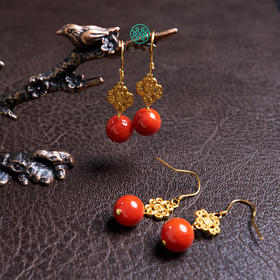 S925南红耳坠-圆珠耳勾约9mm