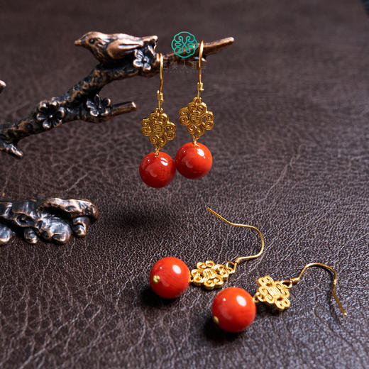 S925南红耳坠-圆珠耳勾约9mm 商品图0