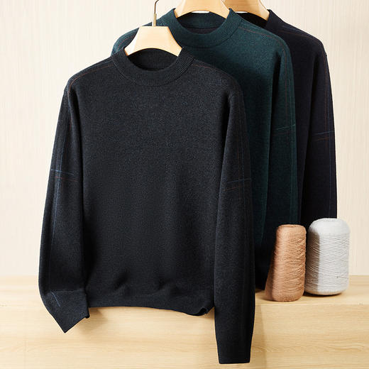 【DWP】【100%绵羊毛】大依优型大码男装秋冬新款加肥加大码圆领羊毛衫高品质男胖子毛衣打底衫弹力保暖 商品图7