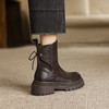 阿么手工女鞋新款拼接后绑带牛皮厚底短靴5CM高级感小众百搭靴子 商品缩略图2