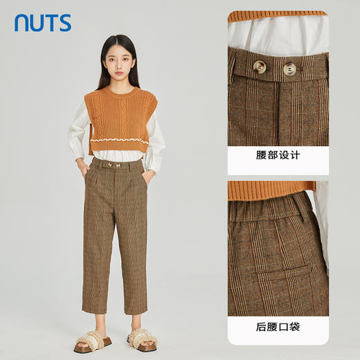 NUTS商场同款春秋季复古高腰直筒显瘦格子九分休闲裤女313073056B 商品图1