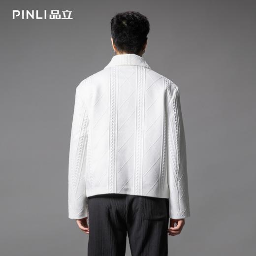 PINLI品立2025秋季新款可翻高领针织提花夹克男士贴布绣短款外套B253104018 商品图3