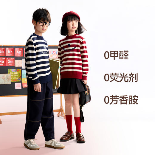 【含蚕丝/羊毛】男女童圆领长袖针织衫冬季新款安奈儿童装EM544530 商品图2